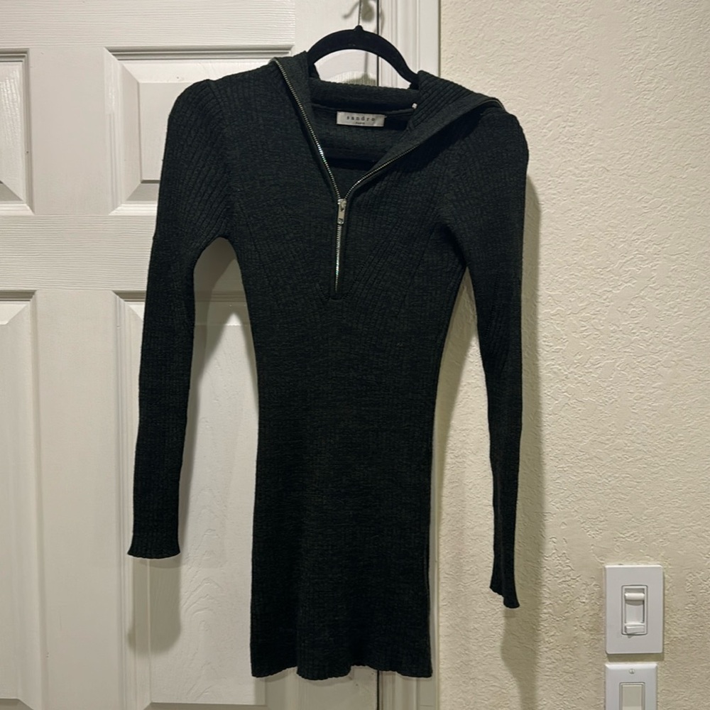 Sandro green half zip long sweater